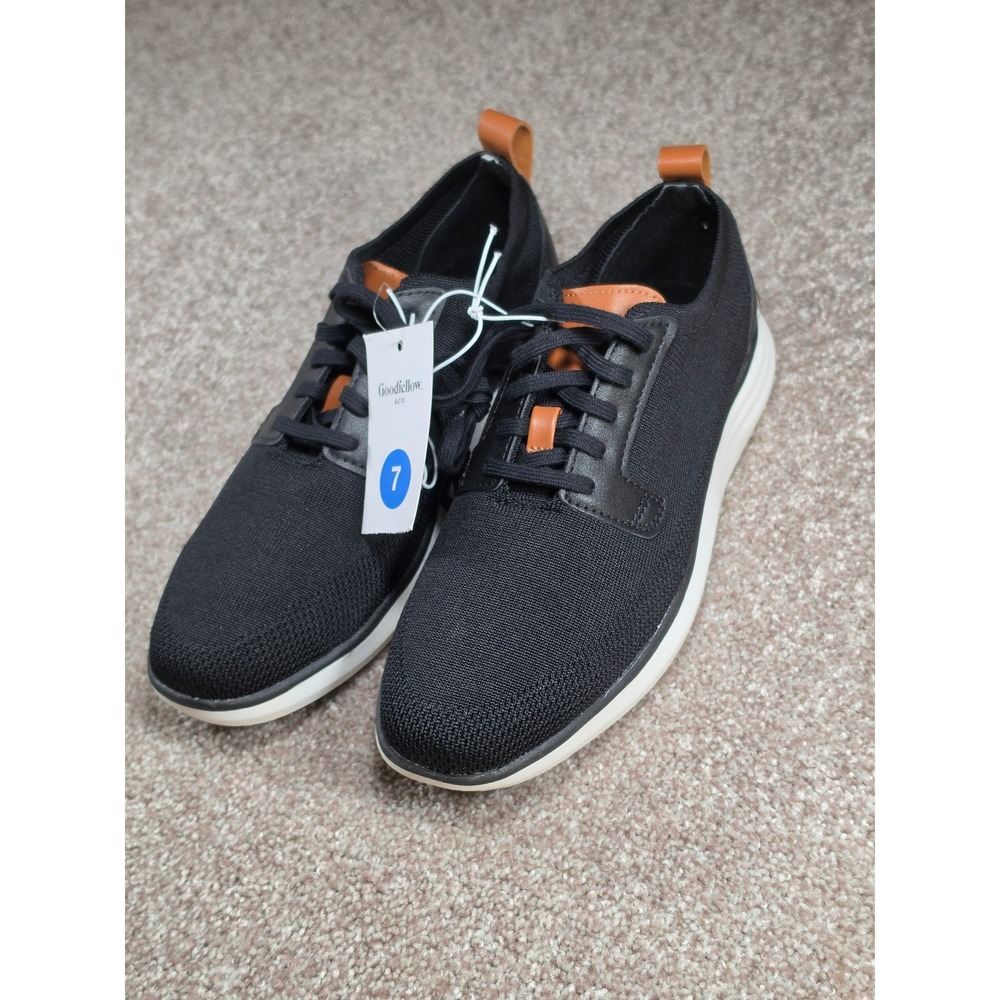 Goodfellow & Co Mens Zeke Knit Sneakers Black Faux Leather Trim Size 7